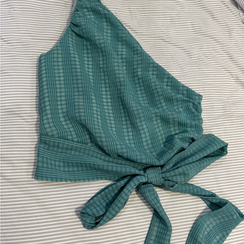 Cider Teal One-Shoulder Top with Tie Accent